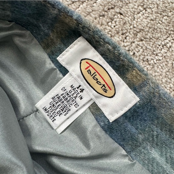 Vintage 90s Talbots Plaid Light Blue and Green Women's Wool Midi Skirt - Picture 6 of 11